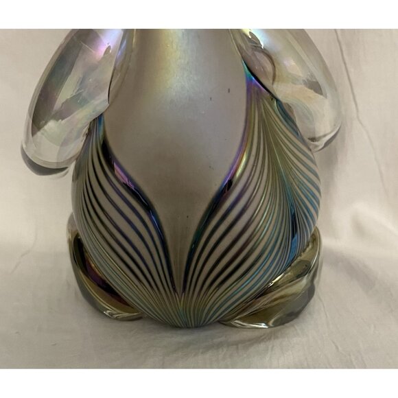 1996 Stuart Abelman Iridescent Pulled Feather Art Glass Frosted Body Teddy Bear - Picture 10 of 16